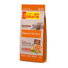 NV DOG NO GRAIN AD MED/MAX SALMON 10+2KG GRATIS NATURES VARIETY 927147